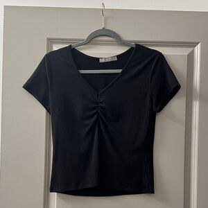 black ruched-front top